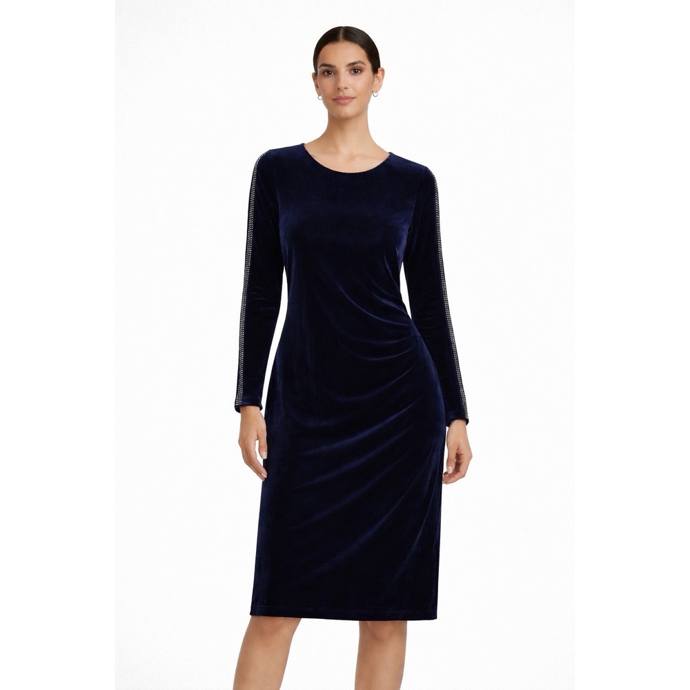 Coast Velvet Sheath Dress Navy Blue Long Sleeve Midi Cocktail Womens 12